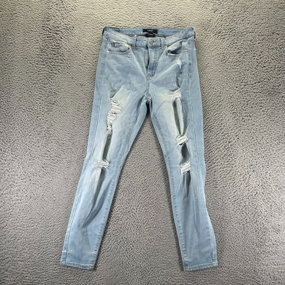 Aero Jeans Womens 8 Blue Cotton Denim Jegging High-Rise Distressed Faded Stretch